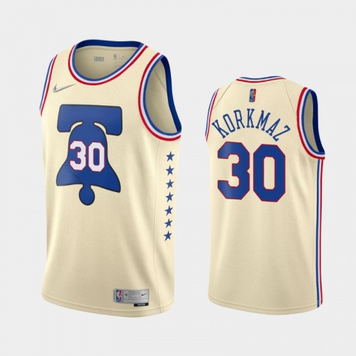 Men's Philadelphia 76ers #30 Furkan Korkmaz 2021 Earned Cream Jersey