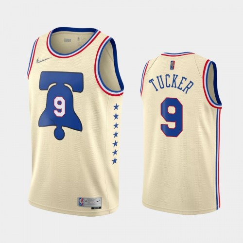 Men's Philadelphia 76ers #9 Rayjon Tucker 2021 Earned Cream Jersey