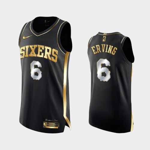 Men Philadelphia 76ers #6 Julius Erving Black Golden Edition 3X Champs Authentic Jersey