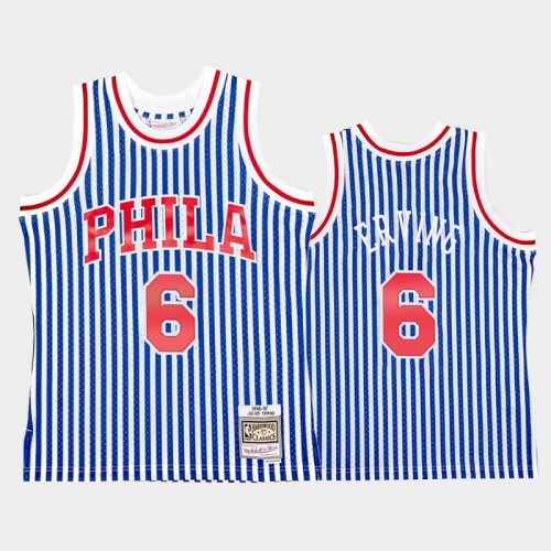 Philadelphia 76ers #6 Julius Erving Striped Blue 1996-97 Jersey
