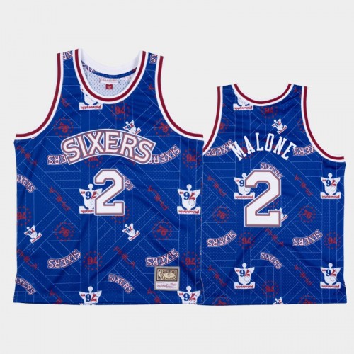 Moses Malone Philadelphia 76ers #2 Blue Tear Up Pack Hardwood Classics Jersey