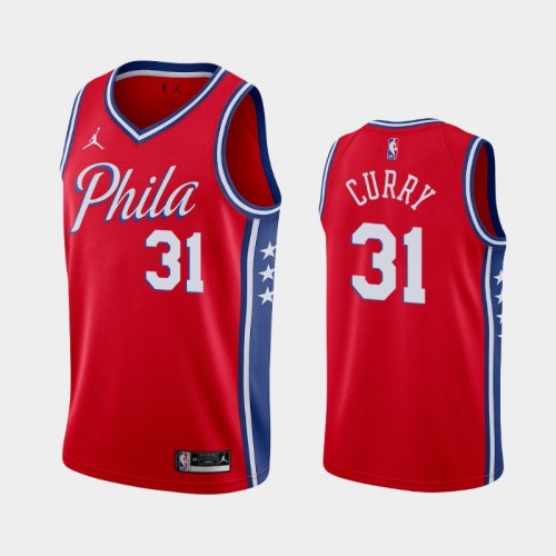 Men's Philadelphia 76ers #31 Seth Curry 2020-21 Statement Red Jersey