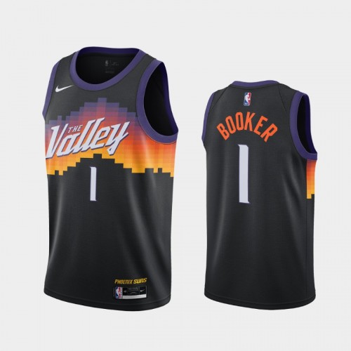 Men Phoenix Suns #1 Devin Booker 2020-21 City Edition The Valley Black Jersey