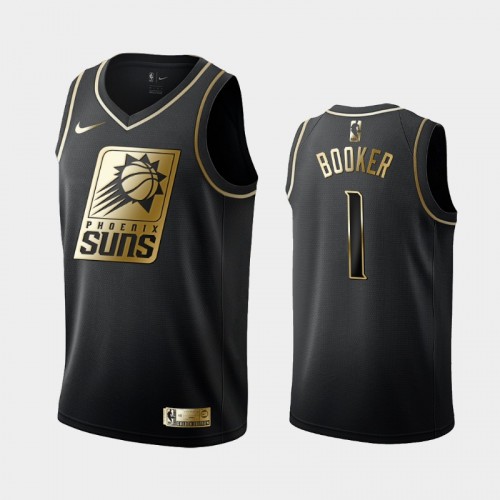 Men's Phoenix Suns #1 Devin Booker Black Golden Logo Jersey