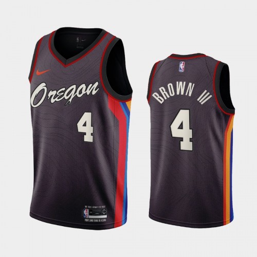 Portland Trail Blazers Greg Brown III Men #4 City Edition 2021 NBA Draft Black Jersey