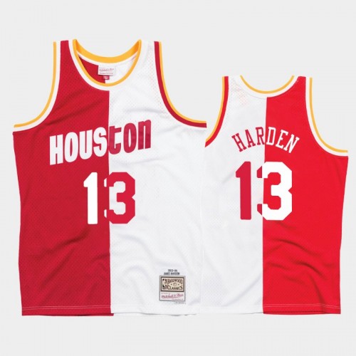 Rockets #13 James Harden Split Hardwood Classics White Red Jersey