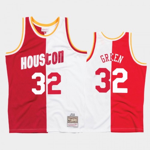 Rockets #32 Jeff Green Split Hardwood Classics White Red Jersey