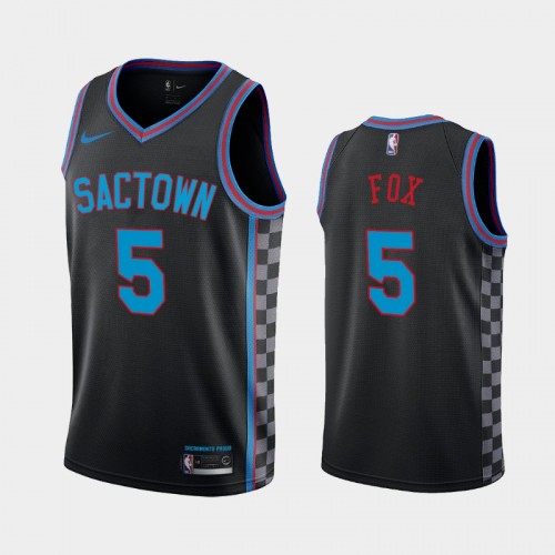 Men Sacramento Kings #5 De'Aaron Fox 2020-21 City Edition Sactown Black Jersey