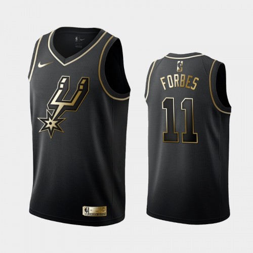 Men's San Antonio Spurs #11 Bryn Forbes Black Golden Logo Jersey
