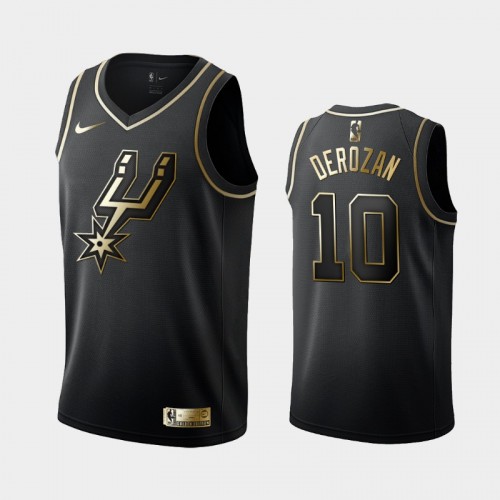 Men's San Antonio Spurs #10 DeMar DeRozan Black Golden Logo Jersey