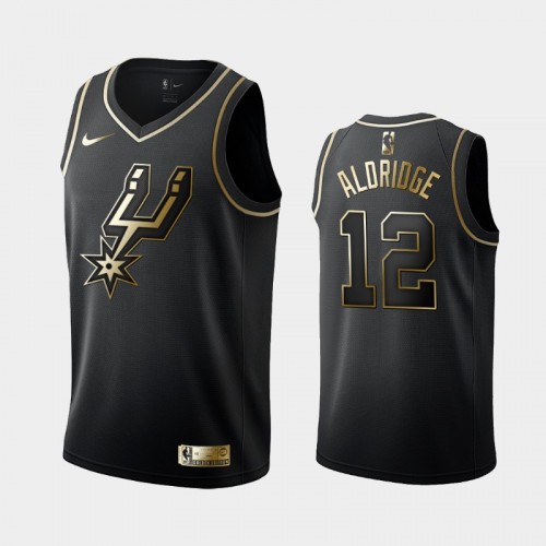 Men's San Antonio Spurs #12 LaMarcus Aldridge Black Golden Logo Jersey