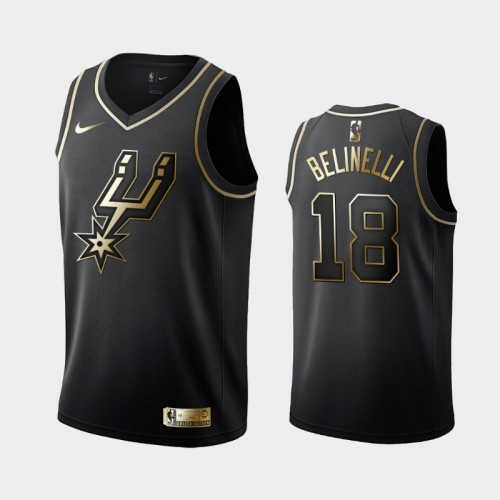 Men's San Antonio Spurs #18 Marco Belinelli Black Golden Logo Jersey