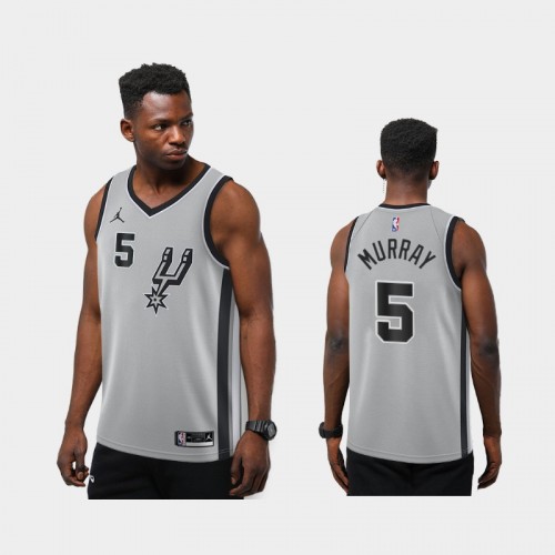 Men San Antonio Spurs #5 Dejounte Murray 2020-21 Statement New Season Silver Jersey