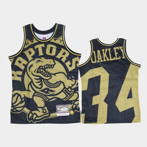 Toronto Raptors #34 Charles Oakley Black Gold Big Face Jersey - Hardwood Classics