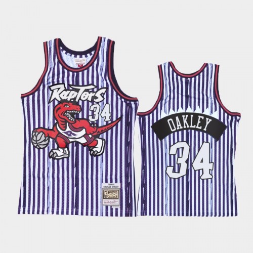 Toronto Raptors #34 Charles Oakley Striped Purple Jersey