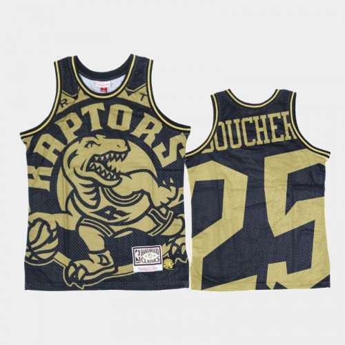 Toronto Raptors #25 Chris Boucher Black Gold Big Face Jersey - Hardwood Classics