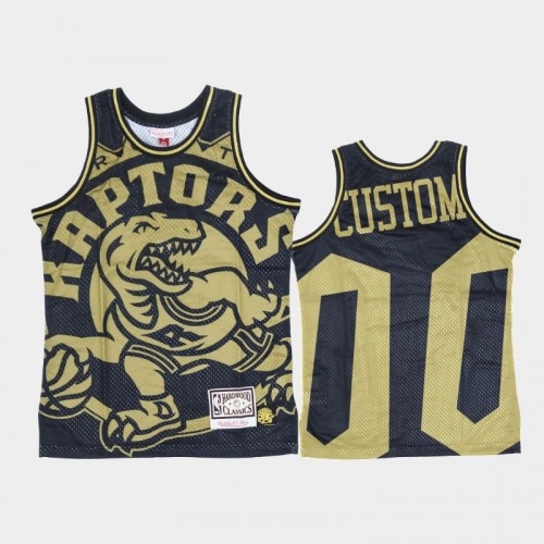 Toronto Raptors #00 Custom Black Gold Big Face Jersey - Hardwood Classics