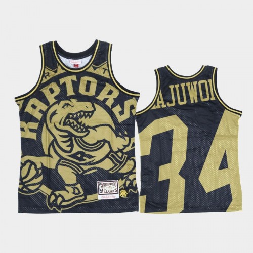 Toronto Raptors #34 Hakeem Olajuwon Black Gold Big Face Jersey - Hardwood Classics