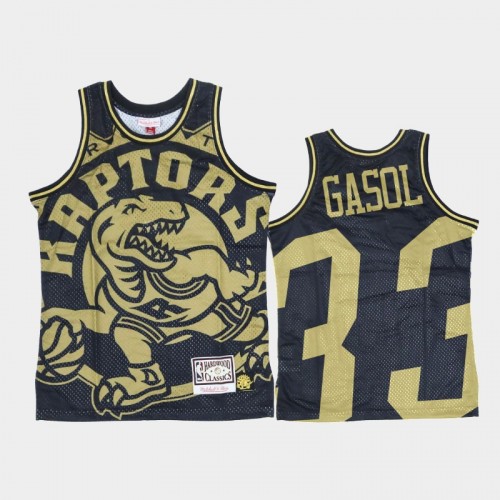 Toronto Raptors #33 Marc Gasol Black Gold Big Face Jersey - Hardwood Classics