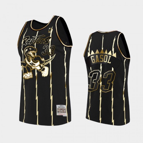 Men's Toronto Raptors #33 Marc Gasol Black Gold Stripe Jersey