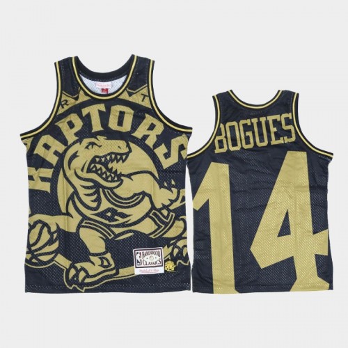 Toronto Raptors #14 Muggsy Bogues Black Gold Big Face Jersey - Hardwood Classics