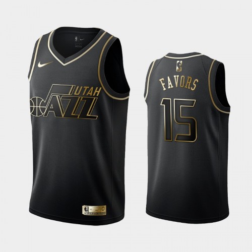 Men's Utah Jazz #15 Derrick Favors Black Golden Logo Jersey