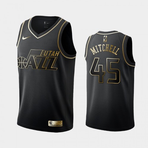 Men's Utah Jazz #45 Donovan Mitchell Black Golden Logo Jersey
