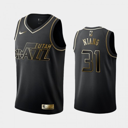 Men's Utah Jazz #31 Georges Niang Black Golden Logo Jersey