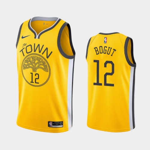 Golden State Warriors Earned #12 Andrew Bogut Yellow 2019 season Jersey