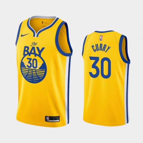 Men's Golden State Warriors #30 Stephen Curry Gold Statement The Bay Jersey