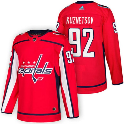 #92 Evgeny Kuznetsov Red 2018 New Season Home Authentic Jersey With Anniversary Patch
