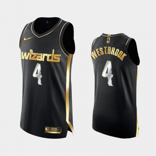 Men Washington Wizards #4 Russell Westbrook Black Golden Edition Authentic Limited Jersey