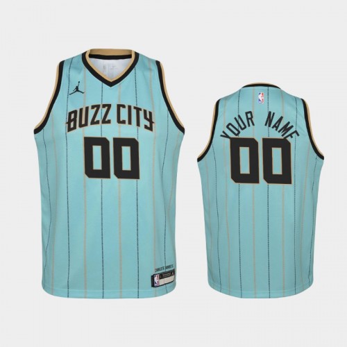 Youth 2020-21 Charlotte Hornets #00 Custom Teal Buzz City Jersey