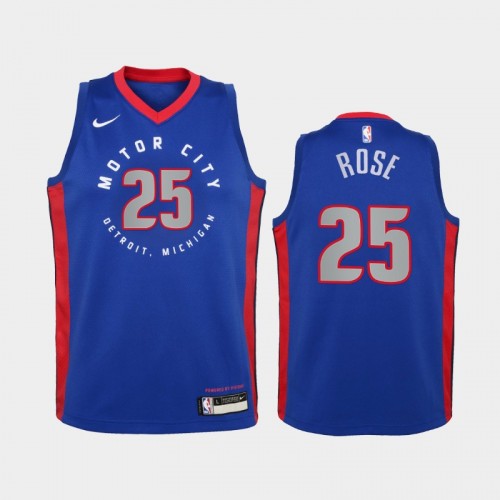 Youth 2020-21 Detroit Pistons #25 Derrick Rose Blue City New Uniform Jersey