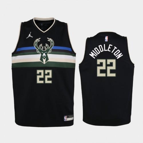 Youth 2020-21 Milwaukee Bucks #22 Khris Middleton Black Statement Jordan Brand Jersey