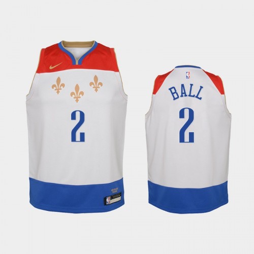 youth 2020-21 New Orleans Pelicans #2 Lonzo Ball White City Edition Jersey