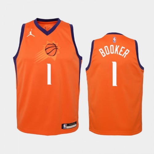Youth 2020-21 Phoenix Suns #1 Devin Booker Orange Statement Jordan Brand Jersey