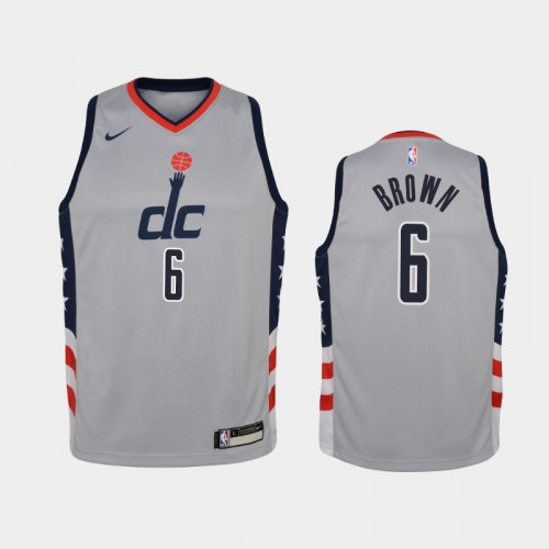 Youth 2020-21 Washington Wizards #6 Troy Brown Gray City Jersey