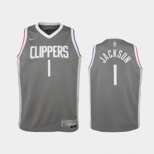 Youth 2021 Los Angeles Clippers #1 Reggie Jackson Gray Earned Jersey