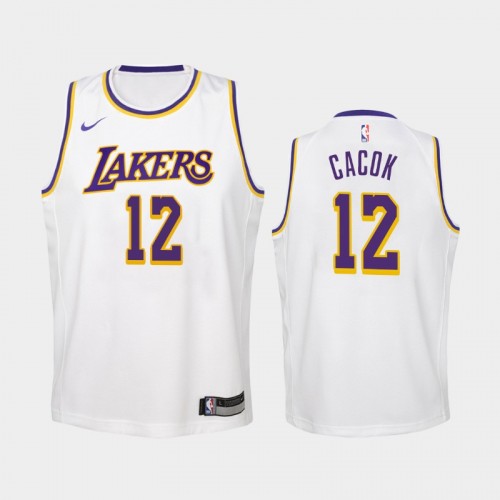 Youth Los Angeles Lakers Association #12 Devontae Cacok 2019-20 White Jersey