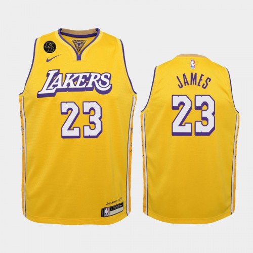Youth Los Angeles Lakers City #23 LeBron James 2020 Yellow Remember Kobe Bryant Jersey