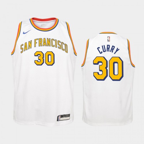 Youth Golden State Warriors Hardwood Classics #30 Stephen Curry White Jersey